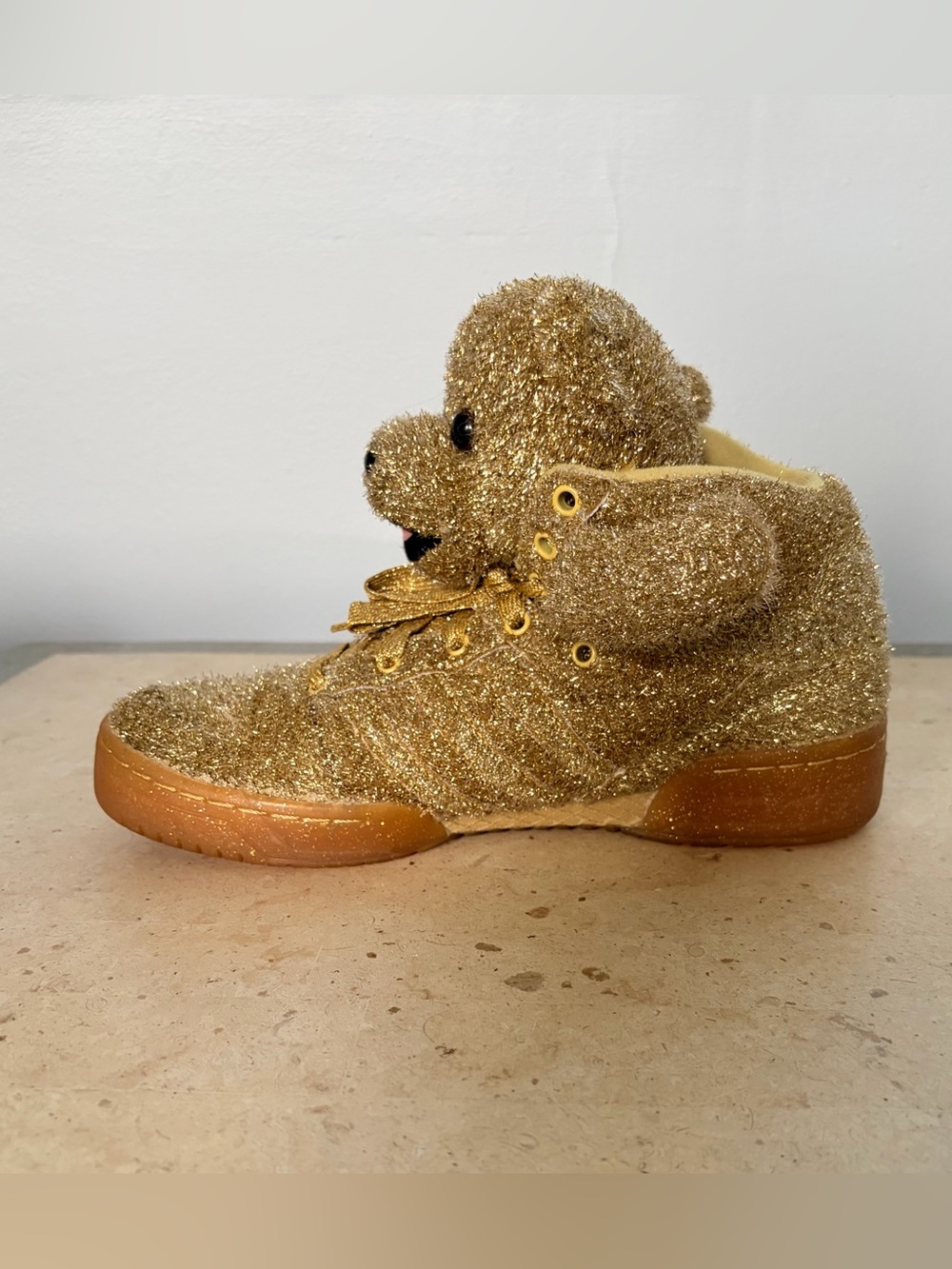 Rare Jeremy Scott x Adidas Originals “Gold Glitter Teddy” sneakers - Picture 8 of 11